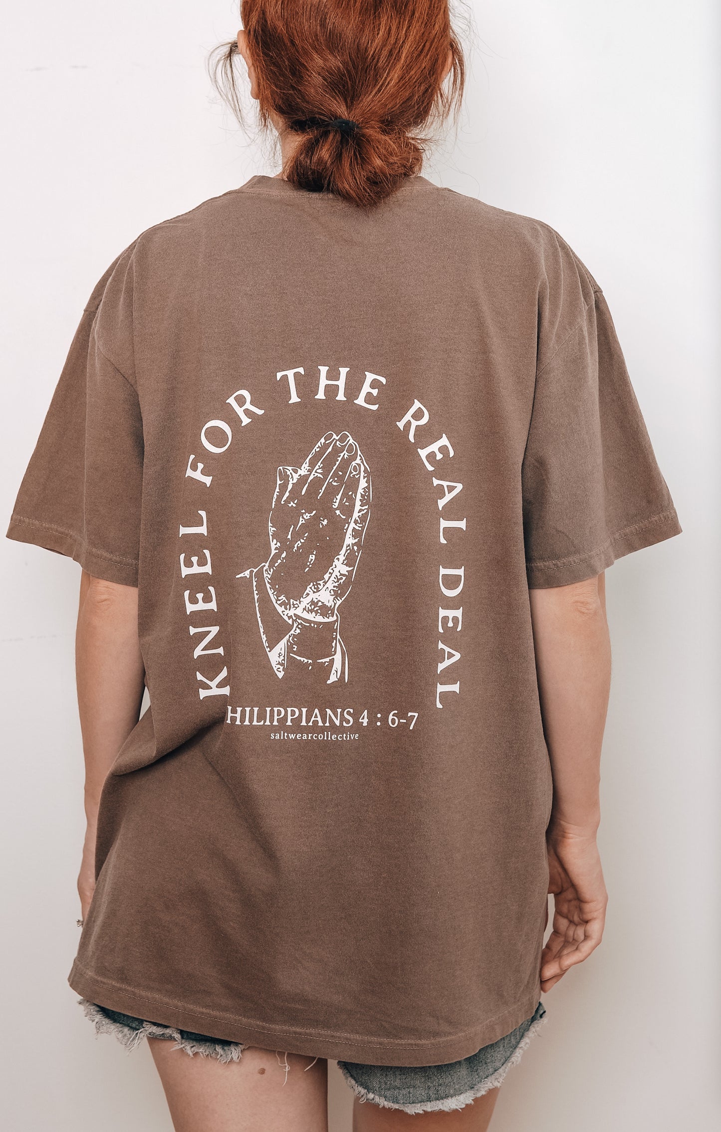 Philippians 4:6-7 Bible verse t-shirt close-up