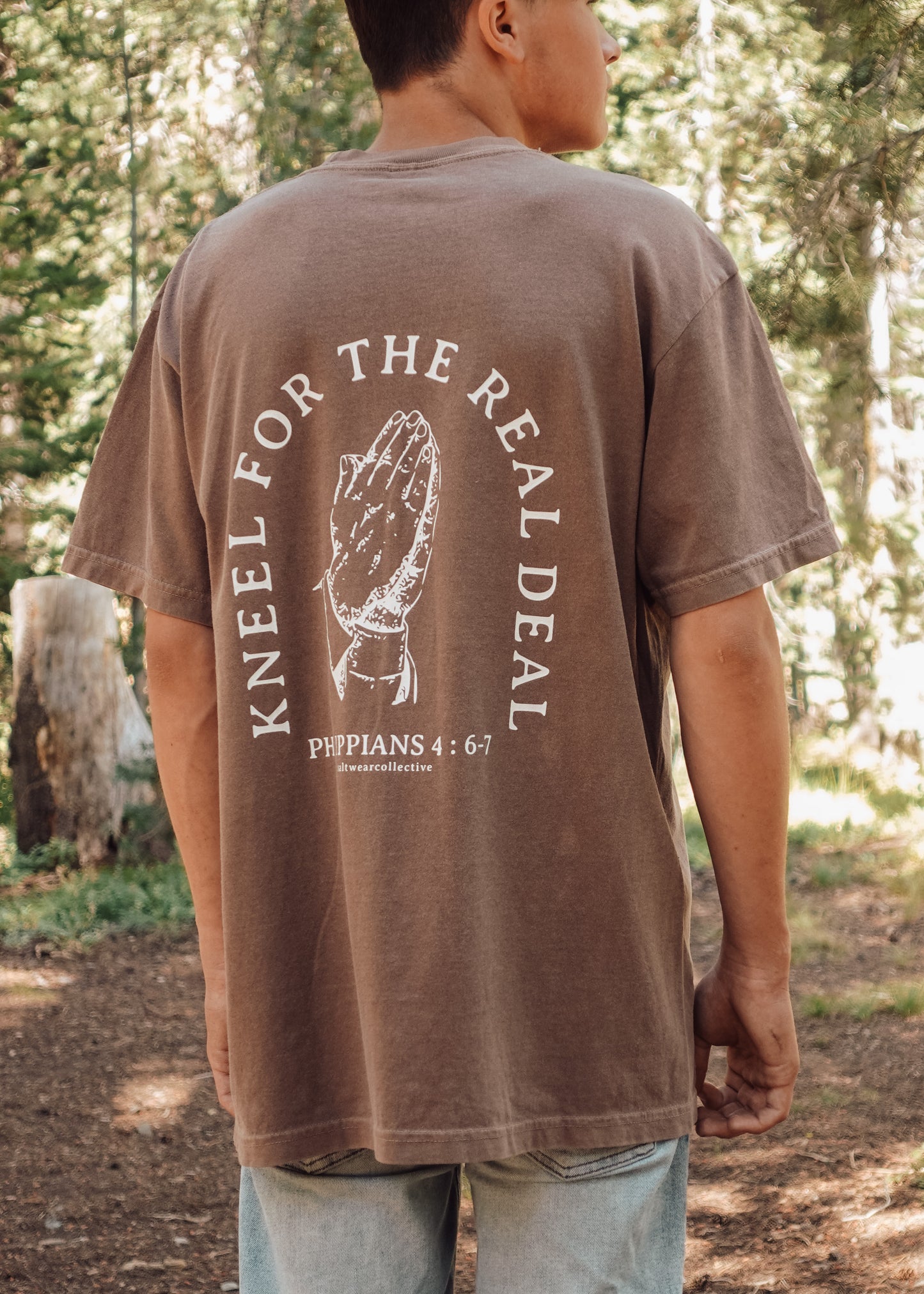 Kneel for the Real Deal t-shirt espresso color side view