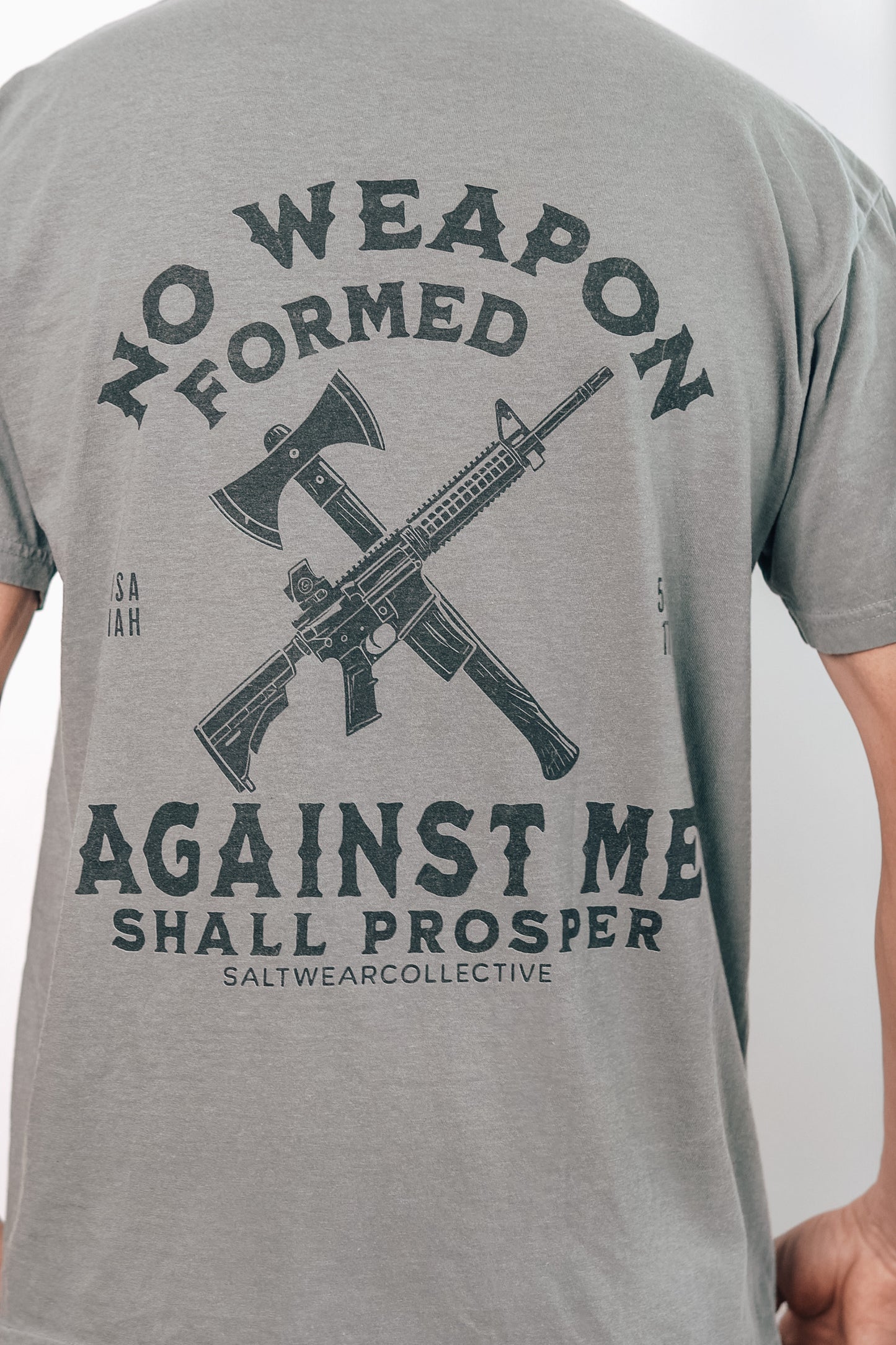 Inspirational t-shirt with Isaiah 54:17 message