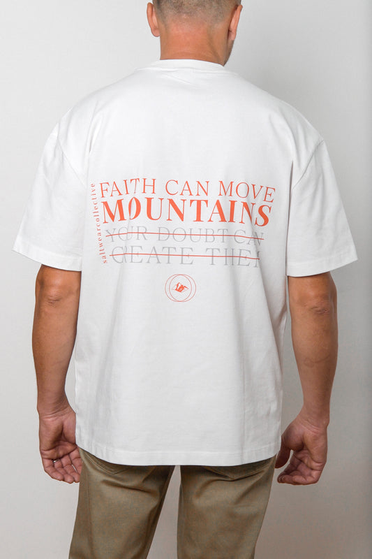 Faith Can Move Mountains T-Shirt - back design with inspirational message