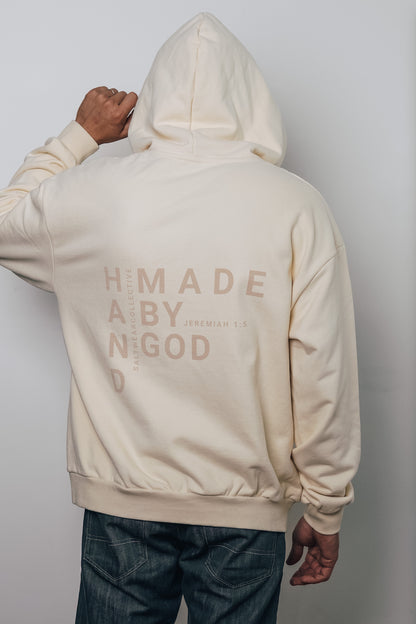 Heavyweight oversized hoodie back view - Made by God print