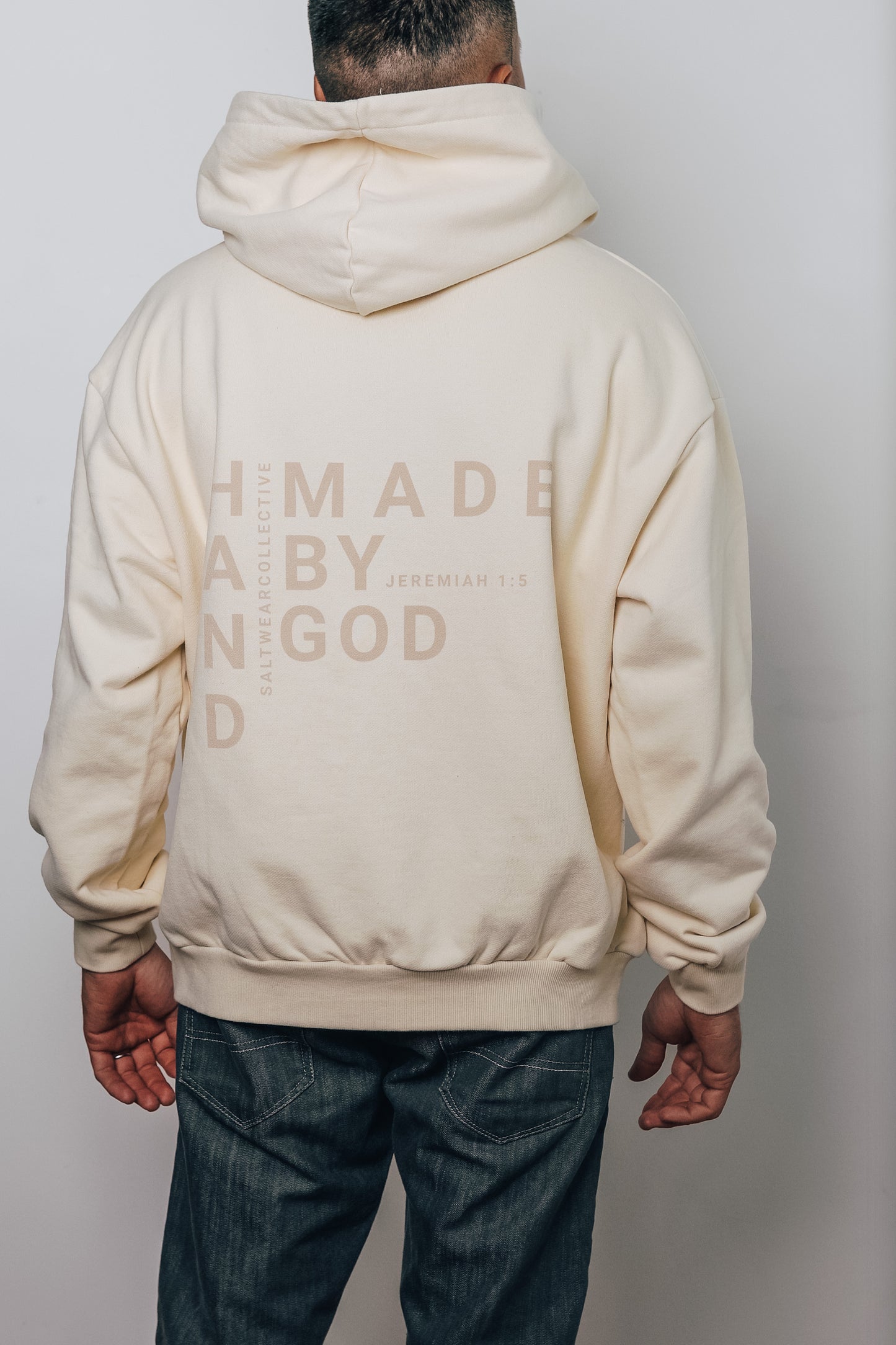 100% cotton Christian oversized hoodie with Jeremiah 1:5 verse