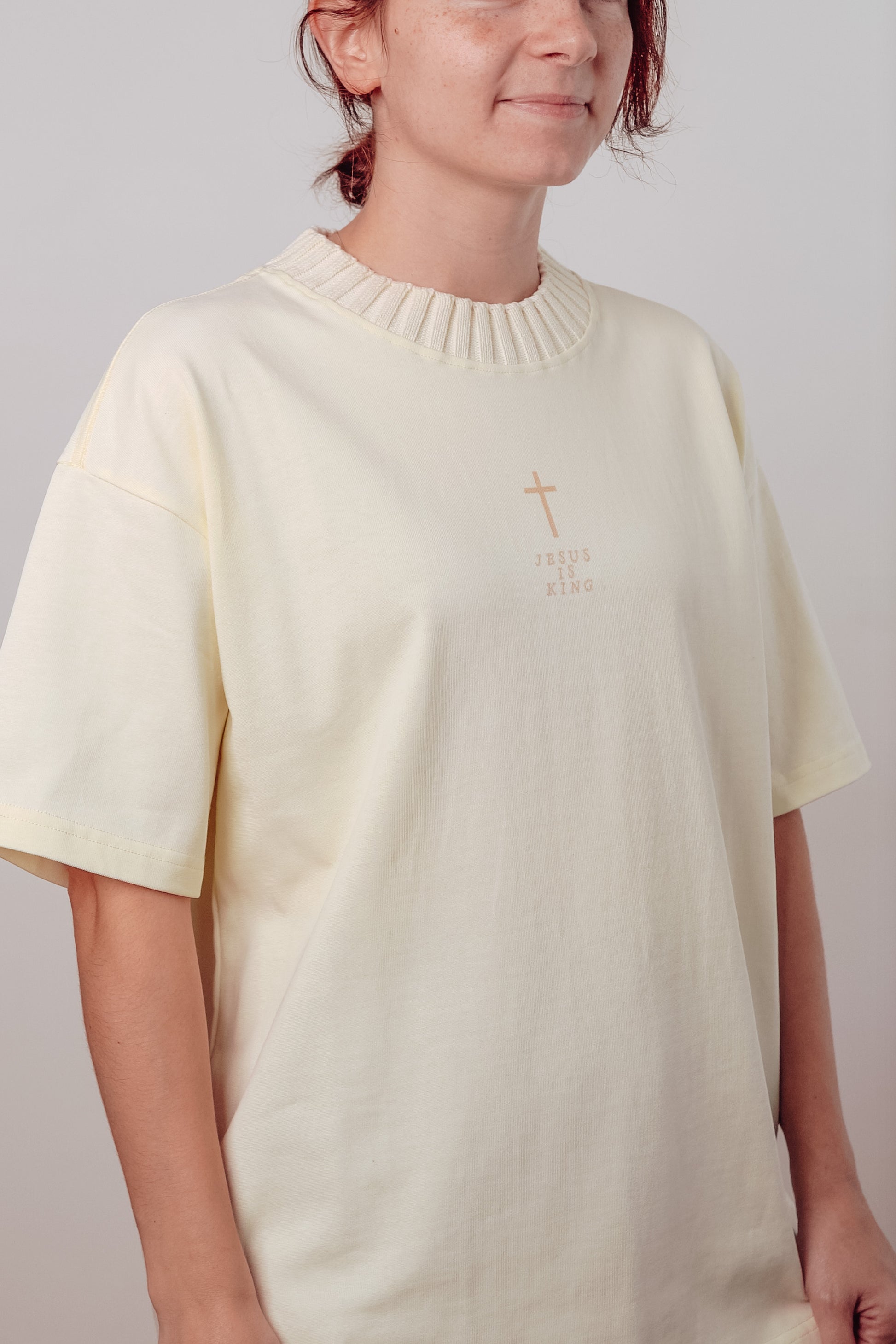 Minimalist Faith-Based Tee - Knit Collar Detail