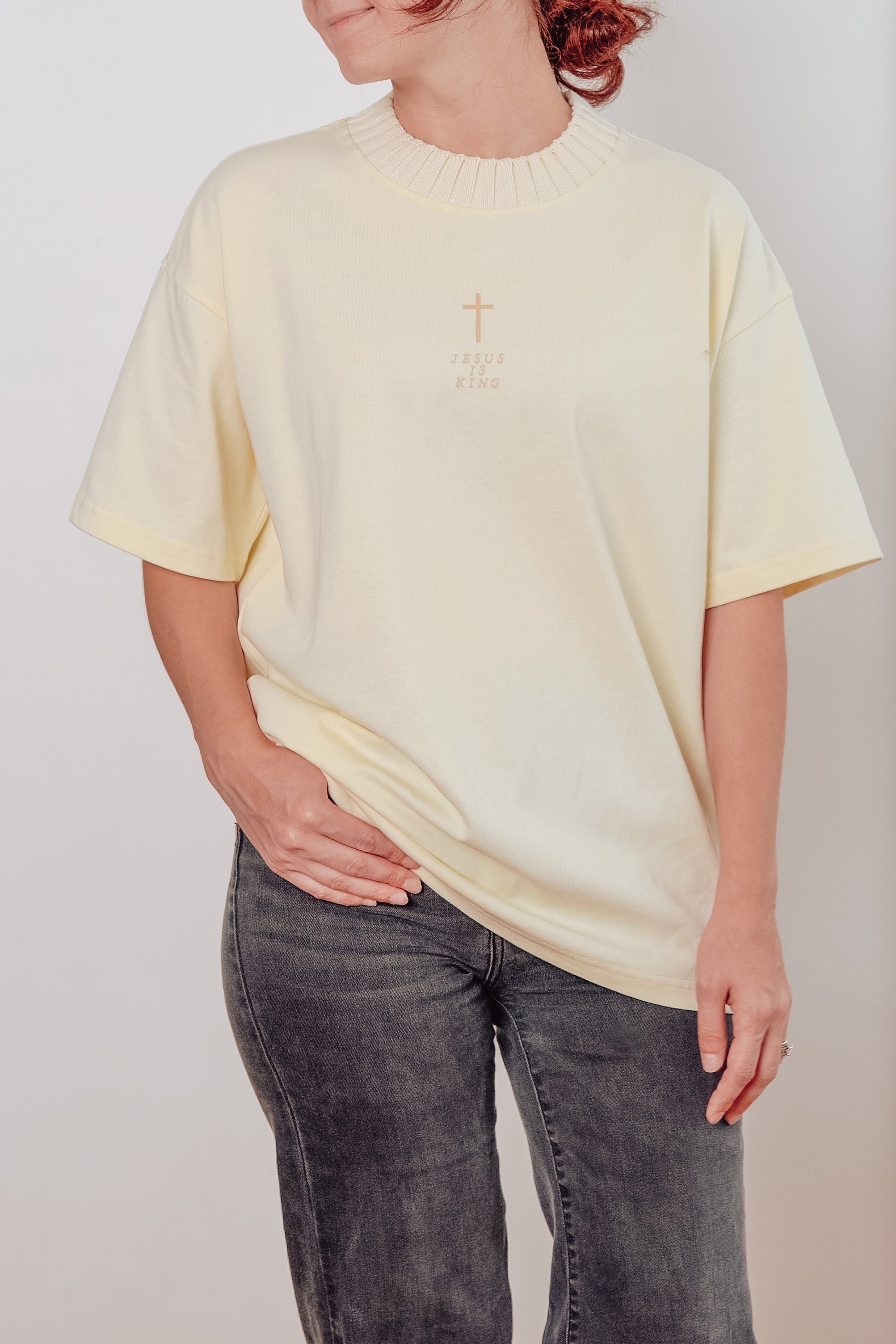 Jesus is King Knit Collar T-Shirt - Front View