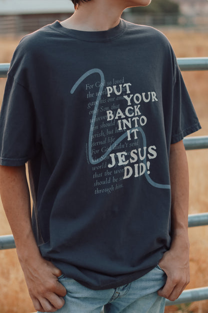 Christian faith-inspired graphic tee close-up