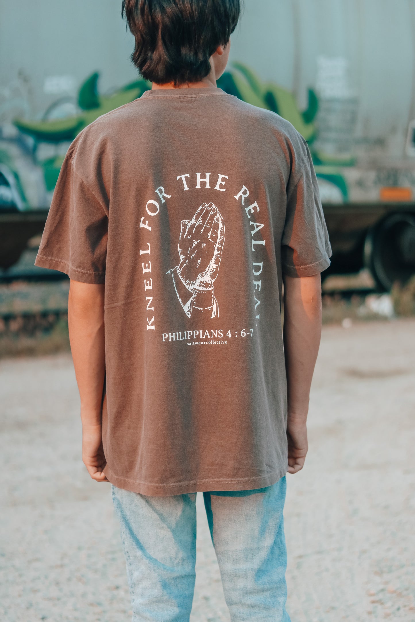 Philippians 4:6-7 Bible verse t-shirt close-up