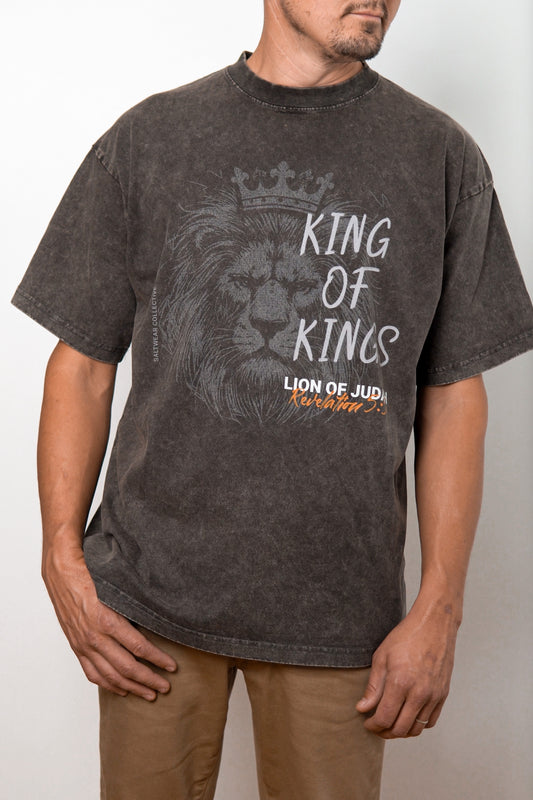 Lion of Judah King of Kings acid wash tee front view
