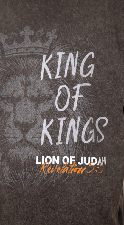 Lion of Judah King of Kings acid wash tee front view
