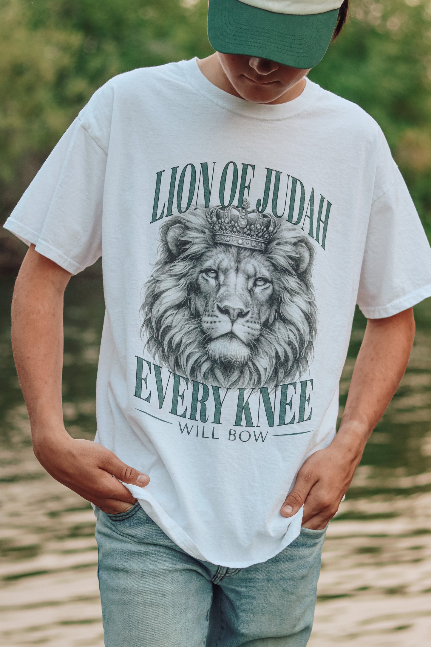 Lion of Judah T-Shirt with "Every Knee Will Bow" design