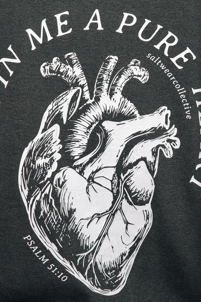 Close-up of anatomical heart graphic on Make Me a Pure Heart T-Shirt