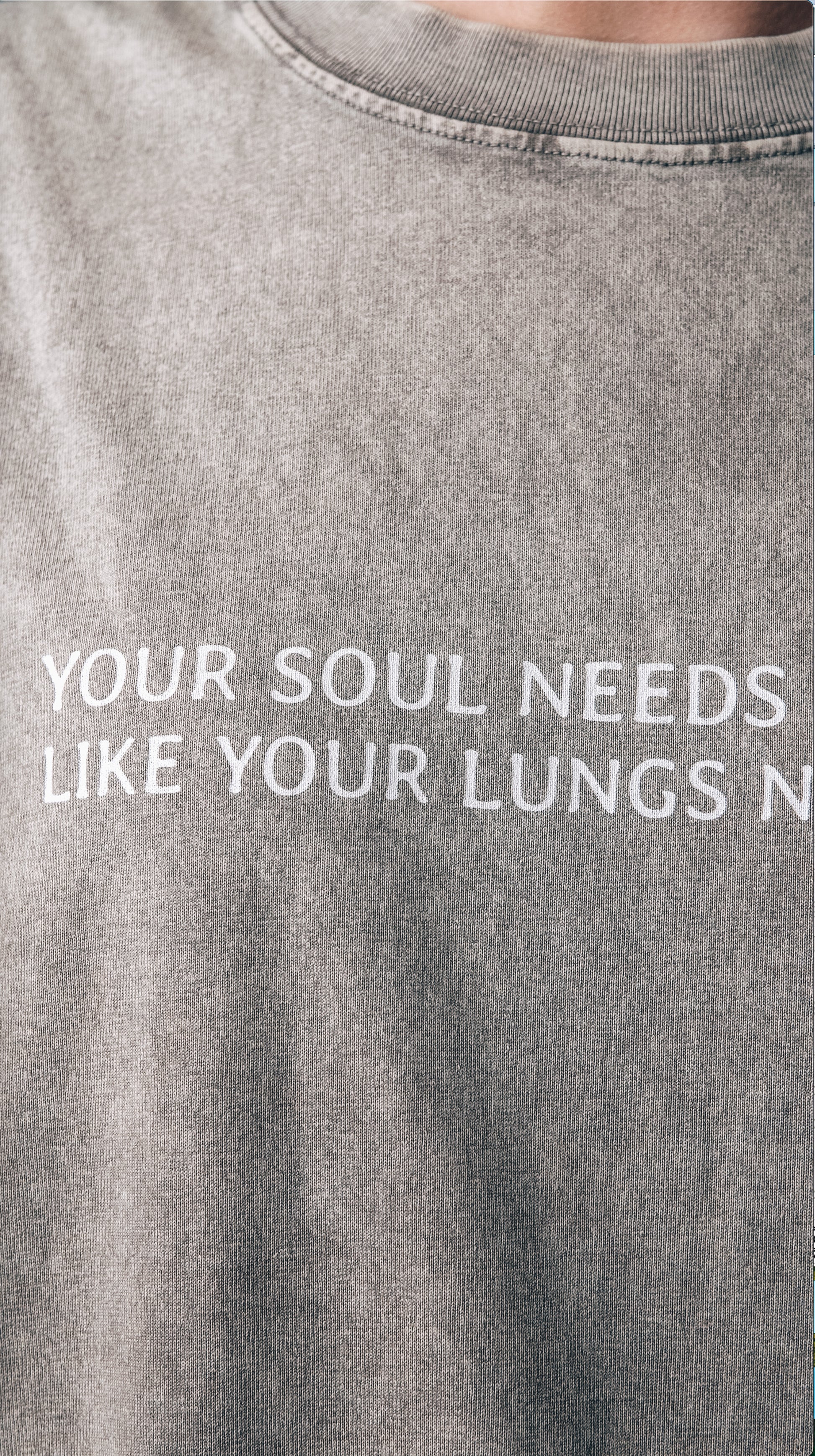 Your Soul Needs Prayer Mineral Wash Tee  close up